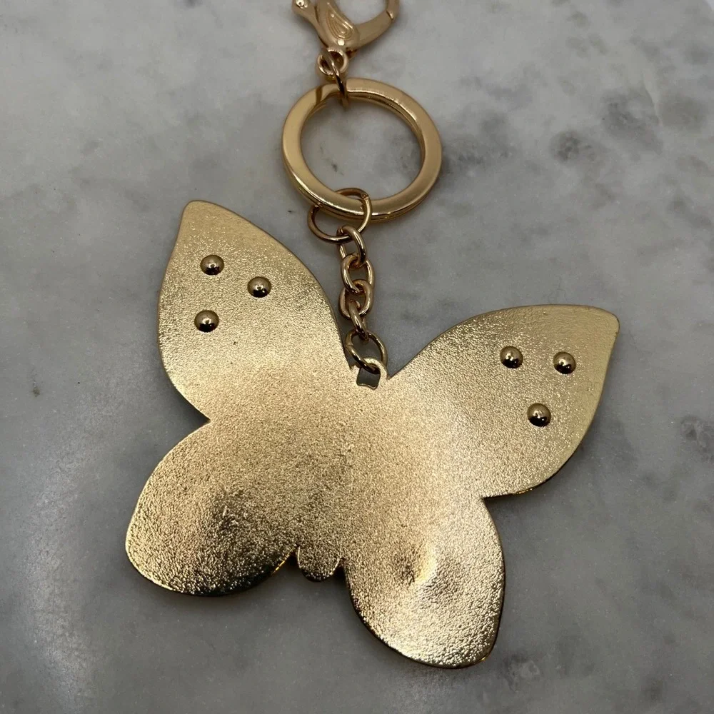 Teal‎ Butterfly Keychain Bag Charm Statement Blue Gold Rhinestone New Accessory